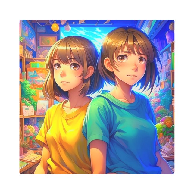 Twin Sisters | Anime Girls Metal Print (Front)