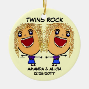 Twin Sisters Rock Cartoon Ceramic Ornament