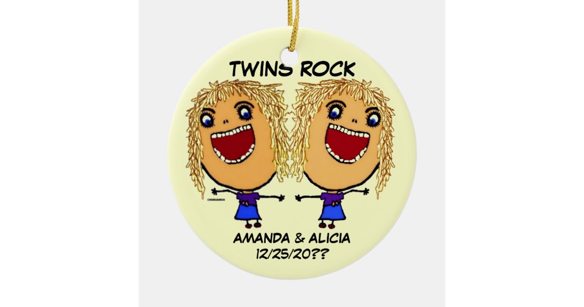 Twin Sisters Rock Cartoon Ceramic Ornament | Zazzle