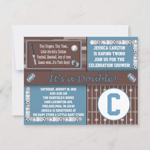 Twin Sports Baby Shower Invitations