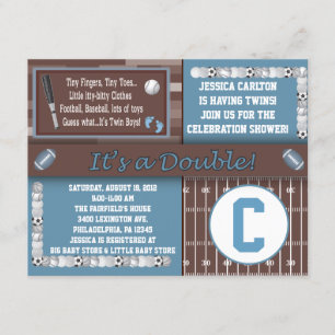 Twin Sports Baby Shower Invitations