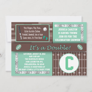Twin Sports Baby Shower Invitations Green