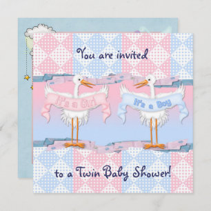 Twin Storks for Baby Shower Invitation