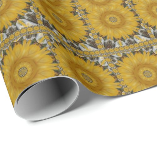 Twin Sun flower Floral Pattern art Design Wrapping Paper