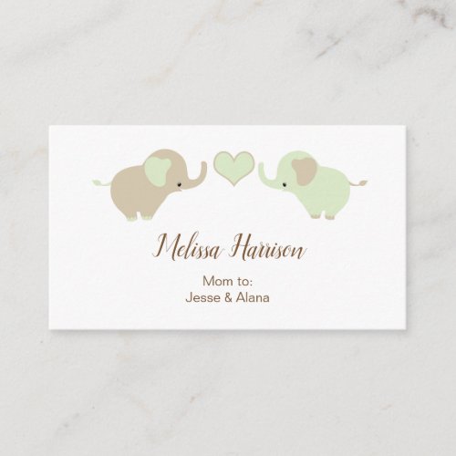 Twin Tan and Lime Baby Elephants Mommy Calling Business Card