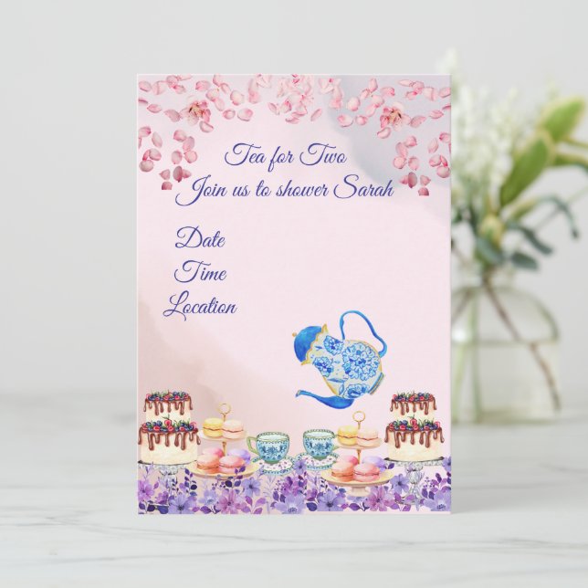 Twin Tea For Two Baby Shower Invitation  (Standing Front)