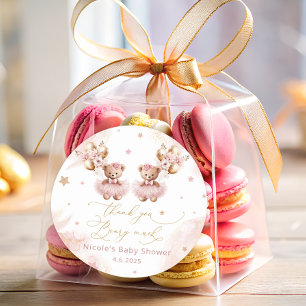 Twin Teddy Bears Balloon Bearly Wait Baby Shower Classic Round Sticker