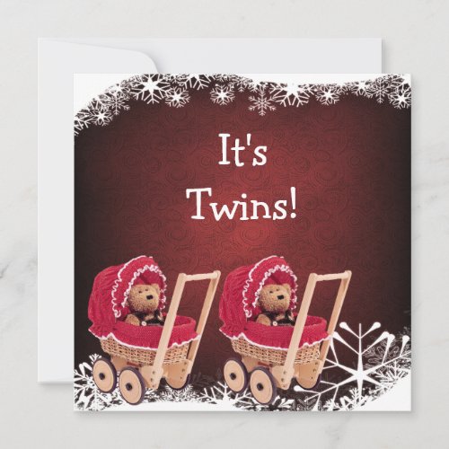 Twin Teddy Bears Christmas Baby Shower Invitation