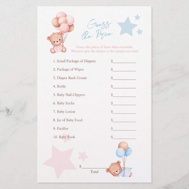 Twin Teddy Bears Guess The Price Game Flyer (Front)