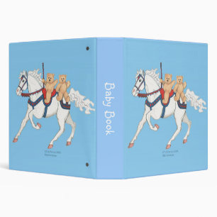 Twin Teddy Bears on Carousel Horse Binder