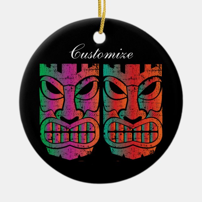 Twin Tiki Sculpture Thunder_Cove Ceramic Ornament (Front)