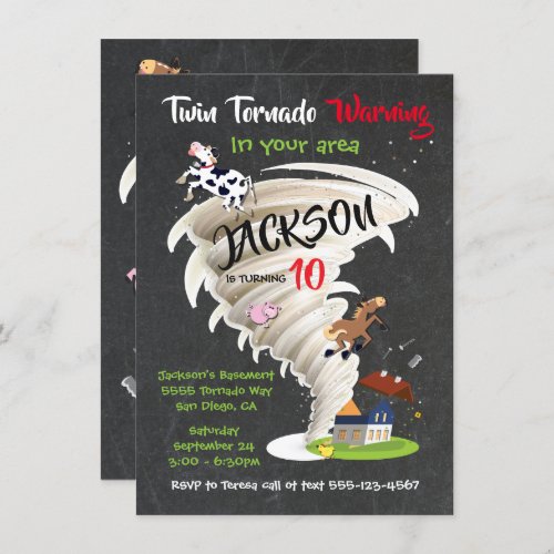 Twin Tornado Birthday Party Invitation