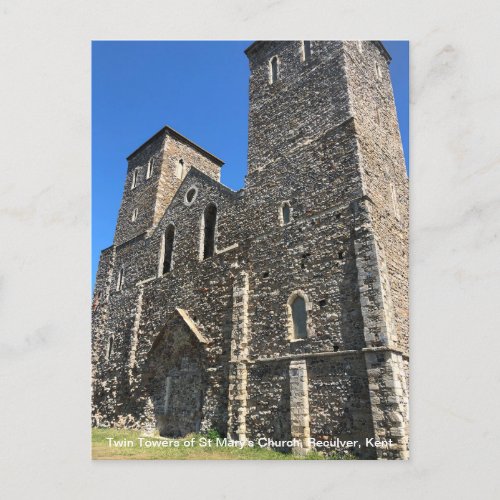 Twin Towers of St Marys Church Reculver Kent on a Holiday Postcard