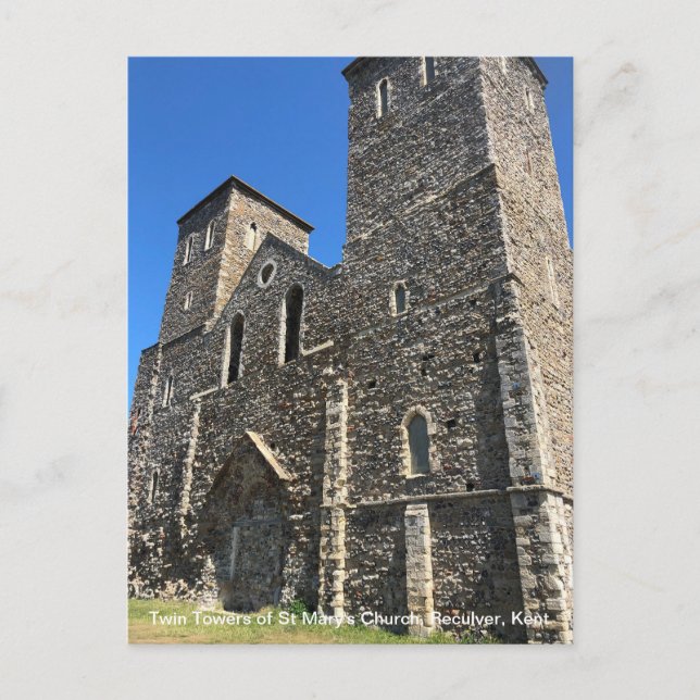 Twin Towers of St Mary's Church Reculver Kent on a Holiday Postcard (Front)