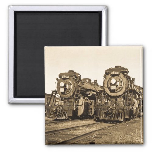 Twin Train Engines Vintage Locomotives Railroad Magnet
