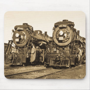 Twin Train Engines Vintage Locomotives Railroad Mouse Pad
