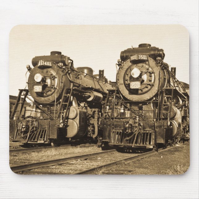 Twin Train Engines Vintage Locomotives Railroad Mouse Pad (Front)