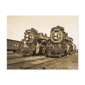 Twin Train Engines Vintage Locomotives Railroad Postcard