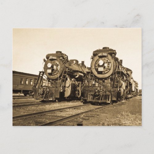 Twin Train Engines Vintage Locomotives Railroad Postcard