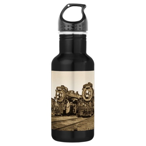 Twin Train Engines Vintage Locomotives Railroad Stainless Steel Water Bottle