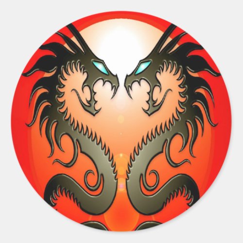 Twin Tribal Dragons Classic Round Sticker