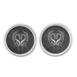 Twin Tribal Dragons, Dark Gray Cufflinks