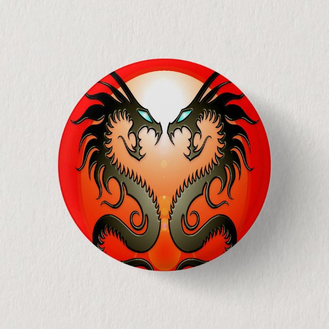 Twin Tribal Dragons Pinback Button (Front)