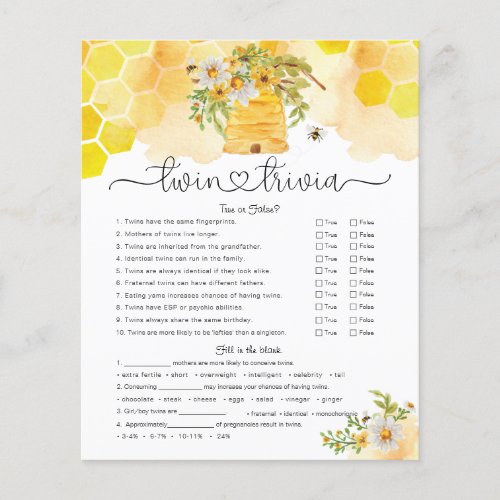 Twin Trivia Honey Bee Baby Shower Game