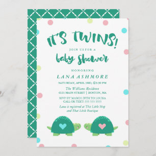 Twin Turtles Blue Pink Twins Baby Shower Invitation