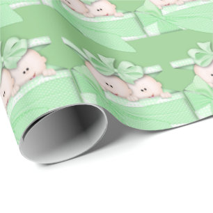 Twin unisex baby wrapping paper green
