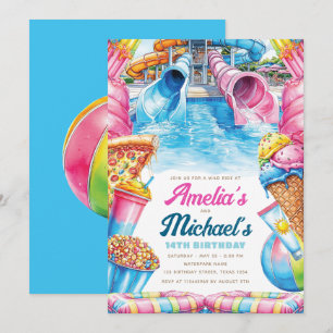 Twin Waterpark Birthday Double Summer Party Invitation