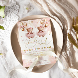 Twin We Can Bearly Wait Baby Shower Invitation