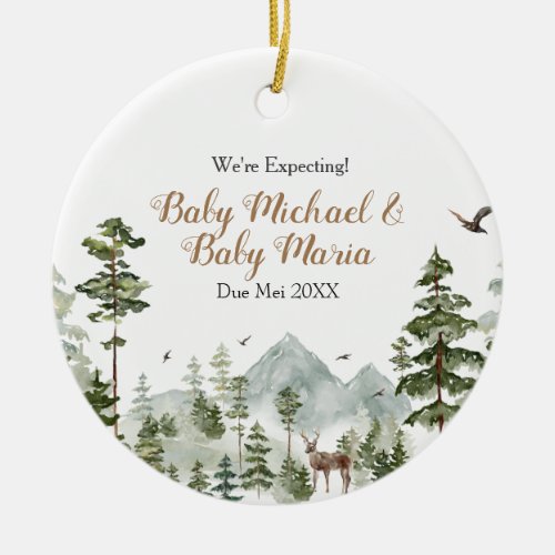 Twin Were Expecting Parents Winter Pine Tree Ceramic Ornament