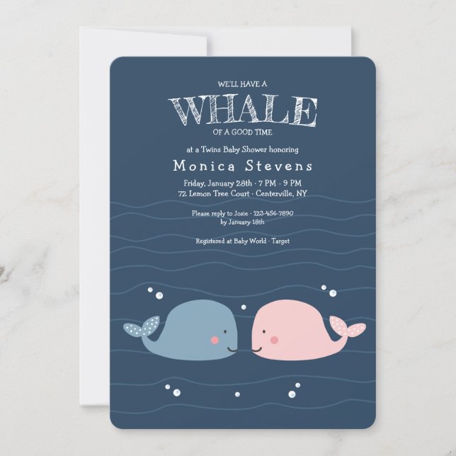 Twin Whales Baby Shower Invitation (Front)