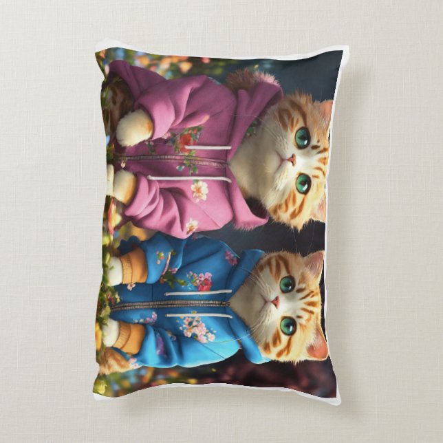 "Twin Whiskers: Adorable Cats Pillow" Accent Pillow (Back(Vertical))