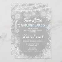 Twin Winter Baby Shower Invitation Rustic Blue