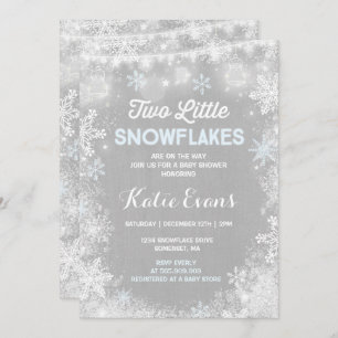 Twin Winter Baby Shower Invitation Rustic Blue
