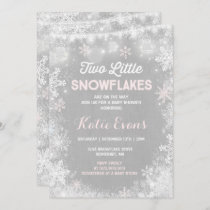 Twin Winter Baby Shower Invitation Rustic Pink