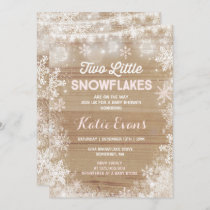 Twin Winter Baby Shower Invitation Rustic Pink