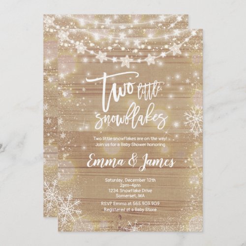 Twin Winter Baby Shower Invitation Rustic White