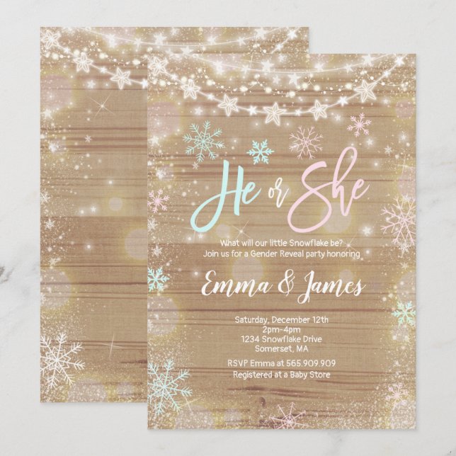 Twin Winter Baby Shower Invitation Rustic White (Front/Back)