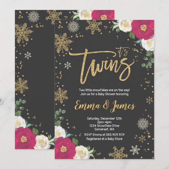 Twin Winter Baby Shower Invitation Twin Christmas (Front/Back)
