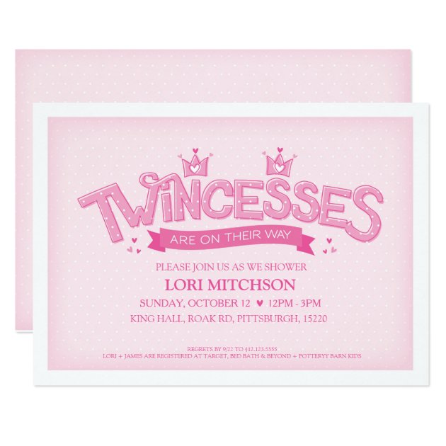 Twincess Twin Girls Baby Shower Invitation (Pink)