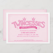 Twincess Twin Girls Baby Shower Invitation (Pink) (Front/Back)