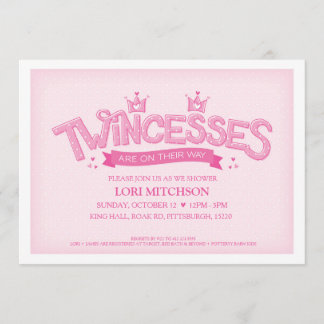 Twincess Twin Girls Baby Shower Invitation (Pink)