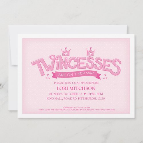 Twincess Twin Girls Baby Shower Invitation Pink