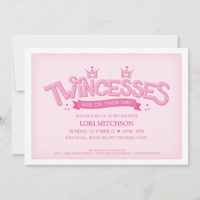 Twincess Twin Girls Baby Shower Invitation (Pink) (Front)