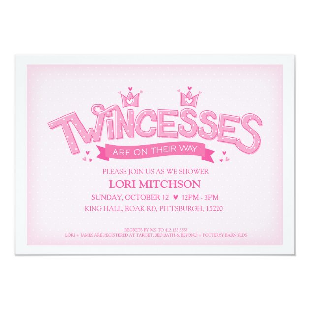 Twincess Twin Girls Baby Shower Invitation (Pink)