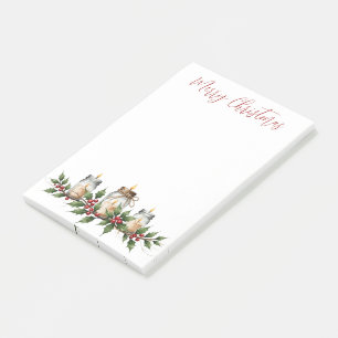 Twine-Wrapped Christmas Candles with Holly Post-it Notes