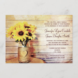 Twine Wrapped Mason Jar Sunflower Wedding Invites